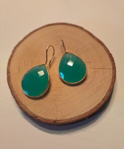 Ohrringe, türkisfarbener Chalcedon, 925 Silber, vergoldet
