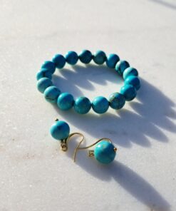 Schmuckset mit Armband und vergoldeten Ohrringen aus Türkis, handgefertigter Natursteinschmuck