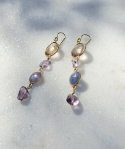 Ohrringe, Ametrine, Tansanite, Silber 925, vergoldet