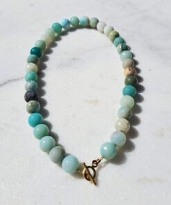 Perlenkette aus Amazonit Naturstein mit vergoldetem Verschluss, handgefertigter Schmuck