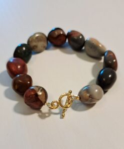Armband aus Alashan-Achat mit vergoldetem Verschluss, handgefertigter Natursteinschmuck in warmen Erdtönen