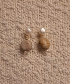 Perlenohrstecker "Terra", Achat, 925 Silber, vergoldet, beige